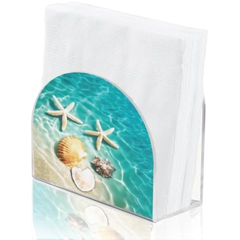 SUPERDANT Ocean Shells Napkin Holder for Tables Acrylic Tissue Holder Beach Starfish Tissue Dispenser Cover