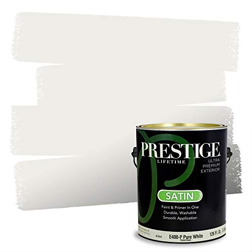 PRESTIGE Paints Exterior Paint and Primer In One, 1-Gallon, Satin, Comparable Match of Sherwin Williams* Pure White*