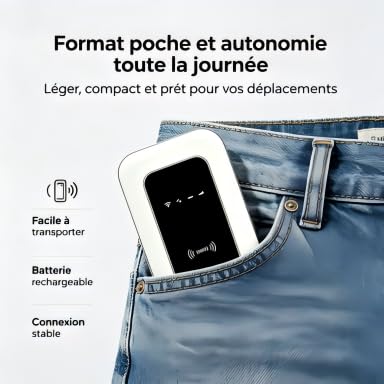 Routeur WiFi Portable 4G/5G WiFi6 300Mbps Débloqué, Modem Poche Compatible Opérateurs FR/EU, Connexion Jusqu'à 30 Appareils, Batterie Longue Durée Voyage Camping Caravan sans Frais d'Itinérance