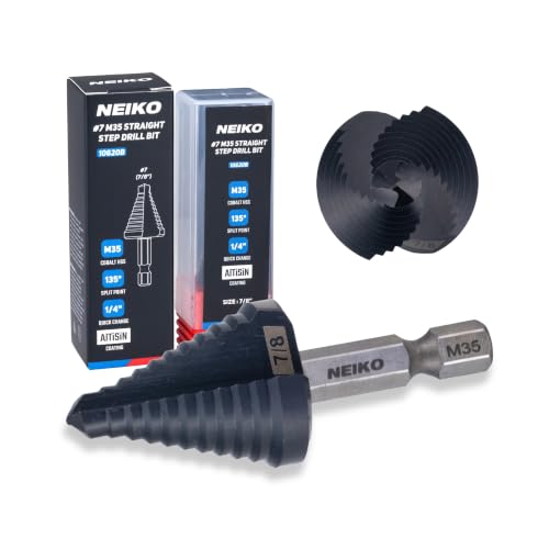 Image of NEIKO 10620B Step Drill Bit, 1 Step 7 /8 inch Straight M35 Cobalt, AlTiSiN Coated, 1 /4 inch Quick Change Step Bits for Steel, Metal, Wood, Plastic, Unibit Cone Drill Bits, Two Flute