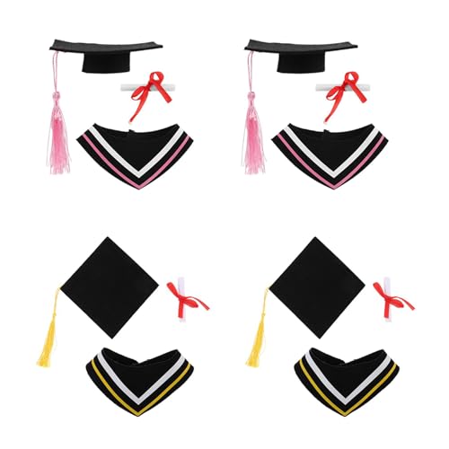 LOGOFU 4Sets Stuffed Animal Graduation Outfits Plush Bear Clothes Fits Graduation Doll Costume with Cap Shawl Scroll for 2025 Party Favors - Pink & Yellow