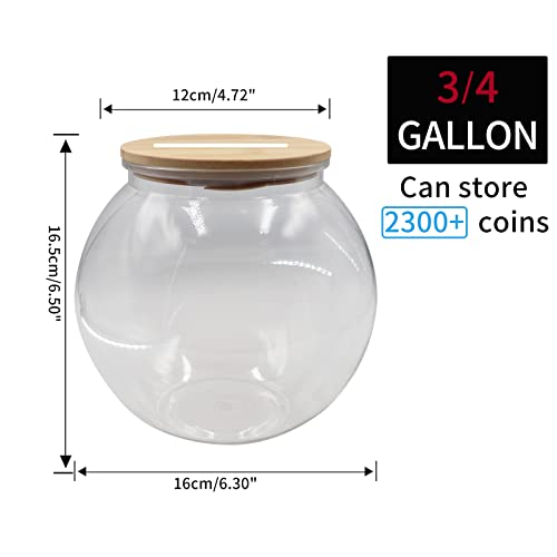 Yamahiko Large Clear Coin Bank Jar with Slotted Lid, 3/4 Gallon Plastic Money Tip Change Savings Coin Jar for Coin or Raffle Ticket, Big Clear Money Coin Tip Piggy Change Bank Box for Adults Teens