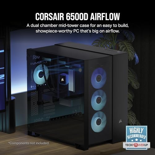 CORSAIR 6500D AIRFLOW Mid-Tower Dual Chamber PC Case - Black (CC-9011259-WW) - Görsel 2