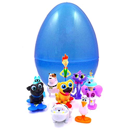 COOLINKO 12 pcs Toy Filled Puppy Dog Pals Playset Figures 1-2 Inches Inside Jumbo Plastic Easter Egg - Perfect for Cake Toppers, Egg Surprise Party Favor, Easter Egg Hunt, or Stocking Stuffer