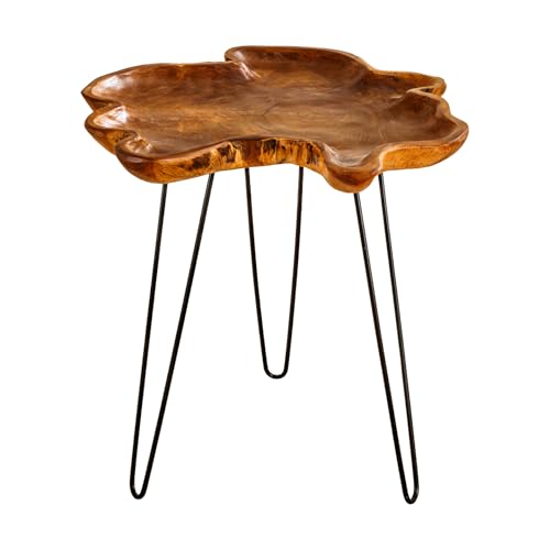 Riess Ambiente Beistelltisch WILD - 65cm - Natur - Teakholz Hairpin Legs Couchtisch Unikat Natural Look Massivholz Ablage Nachttisch