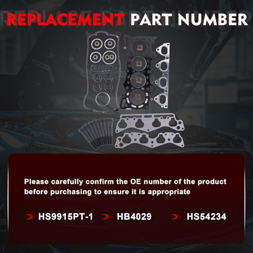 Image of HS9915PT-1 Cylinder Head Gasket Set with Head bolts Compatible with Honda Civic 1996 1997 1998 1999 2000 1.6L, Civic del Sol 1996 1997, D16Y5 D16Y7 D16Y8 D16B5 SOHC Engine, Replace HS54234 HB4029