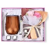 JOINVALUE 贈り物 誕生日プレゼント - 350ml 木目調 真空断熱タンブラー ギフトセット (ローズソープフラワー メッセージカード ステンレス氷4個付) 退職祝い 餞別 男性 女性 義母 母親 北欧風 ナチュラル センスのいい 記念品