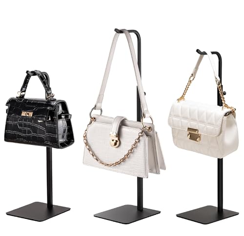 pickpiff 3 Pack Purse Holder Handbag Display Stand: Black Hanger Rack for Bags, Purses, and Wreath, Adjustable Hook Stand for Tabletop, Closet, and Retail Use for Vendors