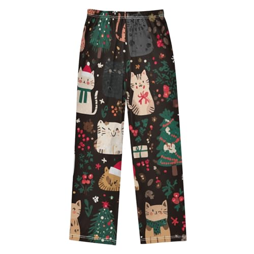 Cat Pine Tree Boys Long Pants Soft Trousers Elastic Waist Kids Lounge Bottoms with Pockets S-XL2