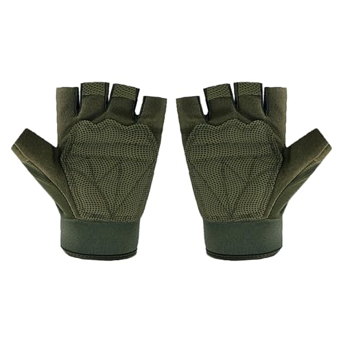 Kids Tactical Half Finger Riding Bike Gloves Anti-Slip Military Outdoor Training Cycling Camo Sports Gloves for Boys 8-15 (Green)