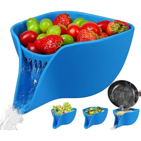 Advantez Strainer Bowl with Spout,Silicon Multifunctional Drain Basket,Fruits Vegetables Strainers and Colanders Washing Colander Kitchen Food Strainer (Blue) Cover