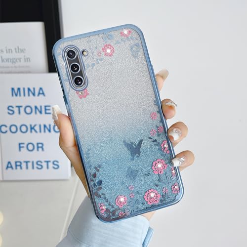 Image of for Note 10 case Case,Galaxy Note 10 case for Women Gradual Change Glitter Crystal Soft TPU Stylish Butterfly Floral Heart Clear Protective Cover with Strap for Samsung Galaxy Note 10 (Blue)