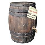 REGENTONNE REGENFASS Wasserfass Regenbehälter Gartenfass Wassertonne EICHENFASS Messinghahn Messing-Wasserhahn Holz-Optik (240, Liter, 240L Eichenfass+Messinghahn)