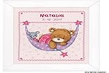 Kit broderie au point compté avec diagramme,, Toile à broder: 100% coton,, Fil: 100% coton DMC,, 5,4 mailles/cm,, Carte de fils,, Instruction dans huit langues,, Diagramme agrandi,, Aiguille,, Photo,, avec alphabet,