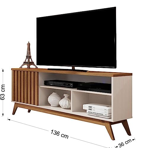Rack Para Tv até 55 Polegadas Retrô Ripado Malbec Wood Giga Móveis Off White/freijó