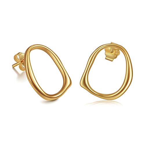 Flechazo Sterling Silver Oval Hoop Earrings- Small Irregular Round Hoop Earrings Hypoallergenic Earrings For Women Girls #TOP5