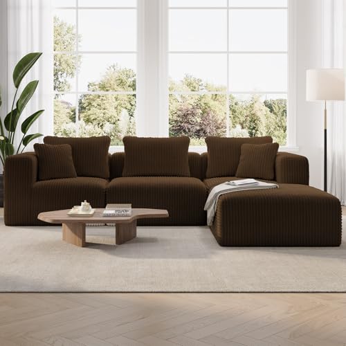 Image of Novilla 106 inch Modular Sectional Sofa, L Shape Convertible Sectional Couch, Modern Cloud Design with SmartS Coil Support, Boneless Sectional Couch for Living Room Apartment, No Assembly Required, Brown