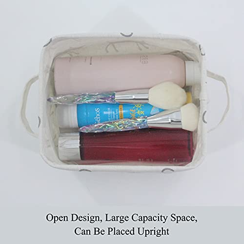 Small Foldable Canvas Storage Basket with Handles, Cotton Linen Storage Bin Organizer for Nursery Kids Shelves & Desks (Grey Cat) - Thumbnail 3