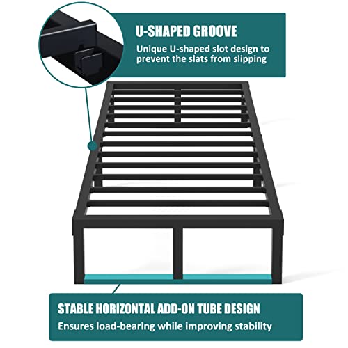 Yitong Angel Twin Bed Frame, 14 Inch High 3500 Lbs Heavy Duty Metal Platform, Mattress Foundation With Steel Slat Support/No Box Spring Needed/Noise Free/Non-Slip/Easy Assembly #TOP3