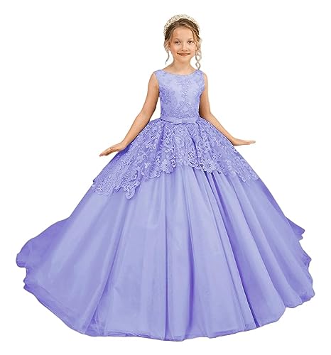 Tulle Flower Girl Dress for Wedding Lace Appliques Embroidered Princess Pageant Dresses Birthday Party Dresses