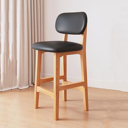 Taburetes de bar con altura de mostrador, juego de 2, estilo granja, sillas modernas de marco de madera de mediados de siglo con respaldo, tapizadas de lino para isla de cocina o rincón de desayuno