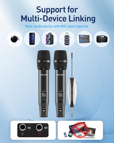 Wireless Microphones,Metal Microphone with Dual Professional UHF Cordless Dynamic System,Rechargeable Microphone Receiver for Karaoke Singing, Wedding,Party, DJ, Speech, Church, Class Use,240ft - Thumbnail 4