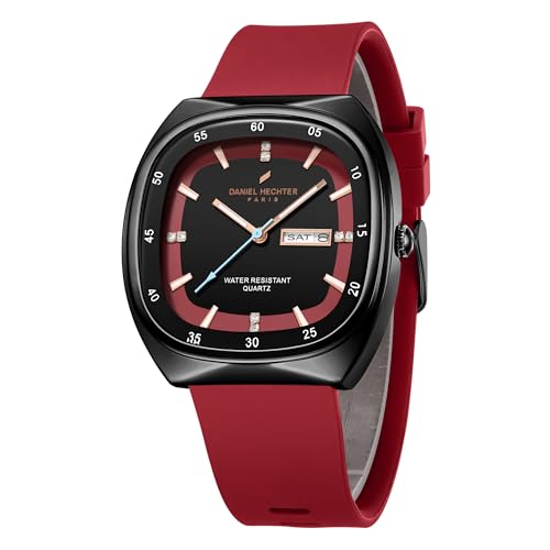 Image of Daniel Hechter Paris Bercy Collection Analog Quartz Watch for Men with Square Dial, Day-Date Display, Crystal Hour Markers and Silicone Strap - DHM1053