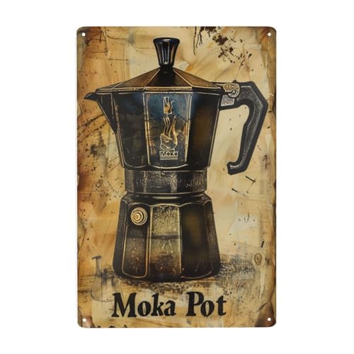Cafetera Moka, Cafetera Pared Muestra Placa Decoración Cartel De Chapa Vintage Carteles De Pared De Metal para Jardín Cafetería Bar 20X30Cm