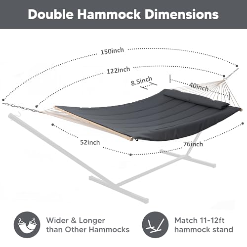 Image of SUNCREAT Hammocks for Outside, Two Person Hammock for Patio, Garden, Porch, Outdoor, Dark Grey