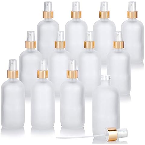 JUVITUS 8 oz / 240 ml Frosted Clear Glass Boston Round Bottle with Gold Fine Mist Spray (12 pack) Cover