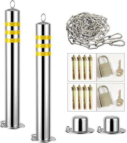 CukUJH Parking Guardrails Parking Barrier Security Posts for Driveways Removable 5m Warning Chain Stainless Steel Detachable Bollard Post for Commercial