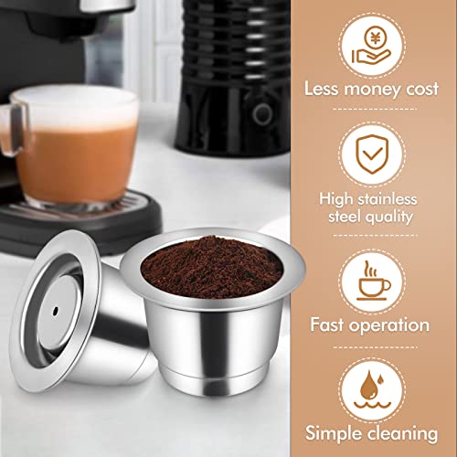 Lihoooom Reusable Coffee Pods, Stainless Steel Refillable Capsule For Nespresso Original, Reusable Espresso Pods Kit, 1X Reusable Capsule+ Plastic Spoon+ Brush #TOP5