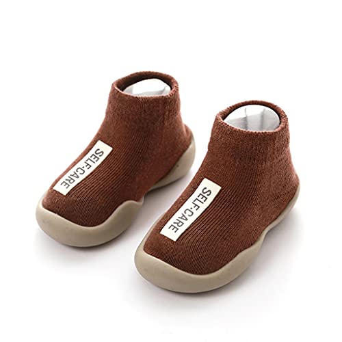 Baby Toddler Walking Shoes Socks Toddler Boys Letter Girls Warm Solid -Slip Baby Kids Knitted Baby Care (Brown, 23)2