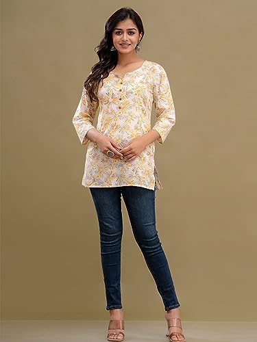 Image of feranoid Women Cotton Printed Straight Short Kurti