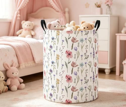 Image of Baby Laundry Basket Baby Nursery Hamper Kids Laundry Basket Toy Storage Bin for Boys Room Decor Gift Baskets for Bedroom Bathroom(Flower)