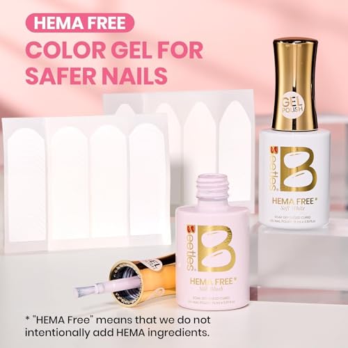 Image of Beetles French Tip Gel Polish - Blush Moonlight, 2 Colors HEMA-Free Summer White Pink Gel Nail Polish Set 15ML with Styles Stickers, Same Color Bottle, Soak Off UV LED Nails