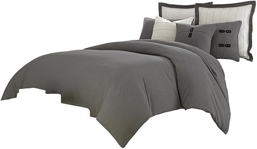Michael Amini Juego de colcha Fusion de 8 piezas, tamaño King, gris/plateado