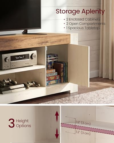 Image of VASAGLE TV Stand, Farmhouse Entertainment Center with Storage Cabinets | Media Console Table for Living Room, Bedroom, for 80 Inch TV, Rustic White and Honey Brown ULTV624W201S