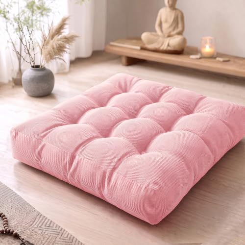 Large Floor Pillows for Adults, Square Meditation Cushion, 22 Inch Pink