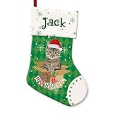 GABSHAIM Cat Ho Ho Ho Christmas Stocking Green Snowflake Custom Name Xmas Stockings for Cat Lover Fireplace Hanging Christmas Stockings