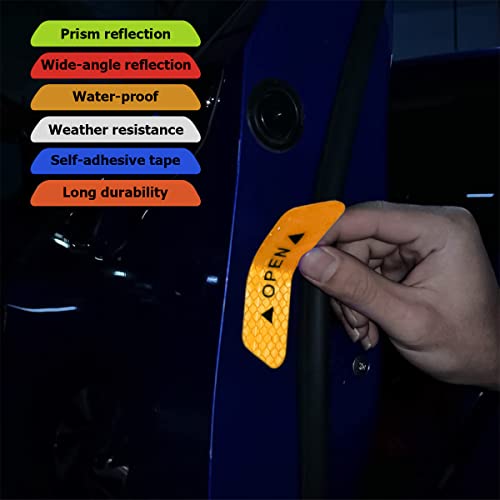 4Pcs Car Door Open Warning Reflective Stickers, Night Visibility Auto Safety Prompt Decals, 3.6 X 0.9 Inch Anti-Collision Protective Strip, Car Accessories Universal For Truck, Suv, Van (Yellow) #TOP4