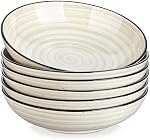vancasso Bonbon Pasta Bowls Set of 6, 38 Oz Ceramic Salad Bowls, Wide and Shallow Bowls Set, Large Serving Bowls, Beige