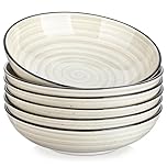 vancasso Bonbon Pasta Bowls Set of 6, 38 oz/1140 ml Ceramic Salad Bowls, Wide and Shallow Bowls Set, Large Soup Bowls Serving Bowls for Kitchen, Beige