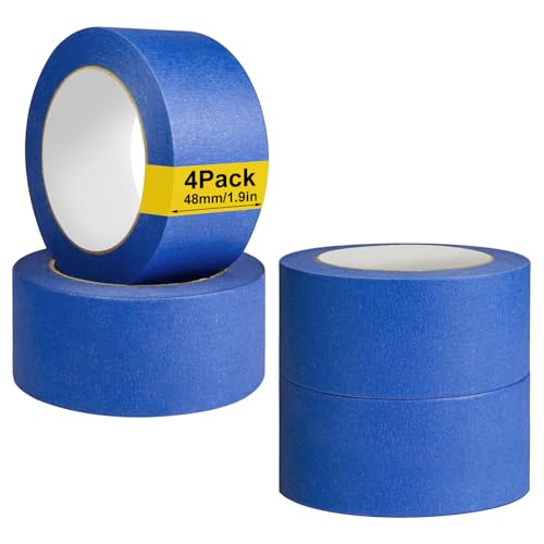 TW1TGOFT 50mm Blue Masking Tape 4 Rolls, Masking Tape Wide for painting Artist Decorating, No Residue Painters tape for Edge Treatment Color Separation, 200m in Total
