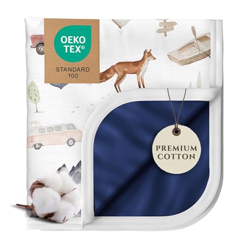 Image of Pobibaby Premium Baby Blanket for Boys - Soft Stretchy Jersey Knit Cotton Quilt for Baby Boy, 3-Layer Crib Blanket and Toddler Blankets for Boys, 50x50 Soft Warm Cozy Nursery Bed Quilts (Explore)