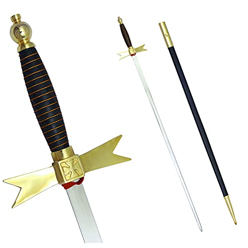 Masonic Knights Templar Sword with Black Gold Hilt and Black