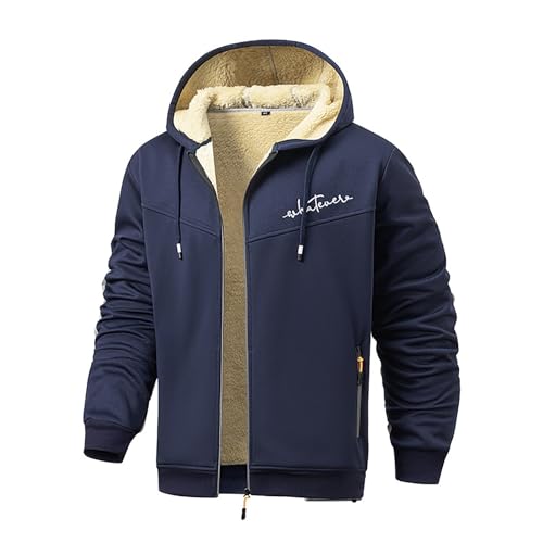 Generisch Giacca da uomo in pile, casual, tinta unita, con cappuccio, a maniche lunghe, con chiusura lampo, invernale, per uomini, outdoor, casual, con cappuccio, comoda felpa con cappuccio per tutti
