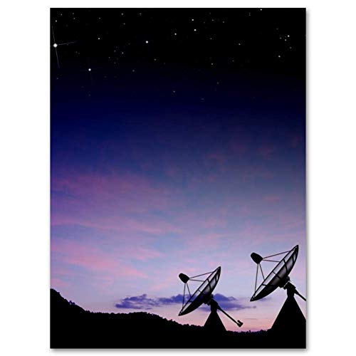 Ölgemälde mit Sternenhimmel, Satellitenschüssel auf Leinwand, gerahmt, fertig zum Aufhängen, für Zuhause, Wohnzimmer, Büro, Wandkunst,