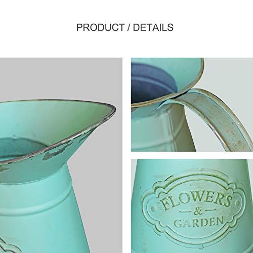 Misixile Rustic Style Flower Vase, Shabby Chic Metal Teal Pitcher Vintage Farmhouse Vase Jug For Flowers, Mini Decorative Pitcher Holder For Home Garden Decoration #TOP2