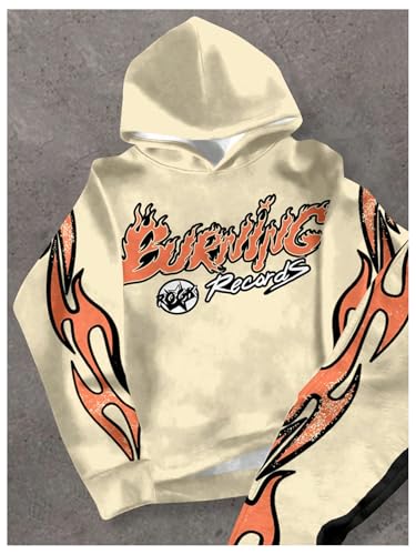 WDIRARA Boy's 2 Piece Outfits Letter Graphic Tracksuit Oversized Long Sleeve Hoodie and Flare Pants Set3